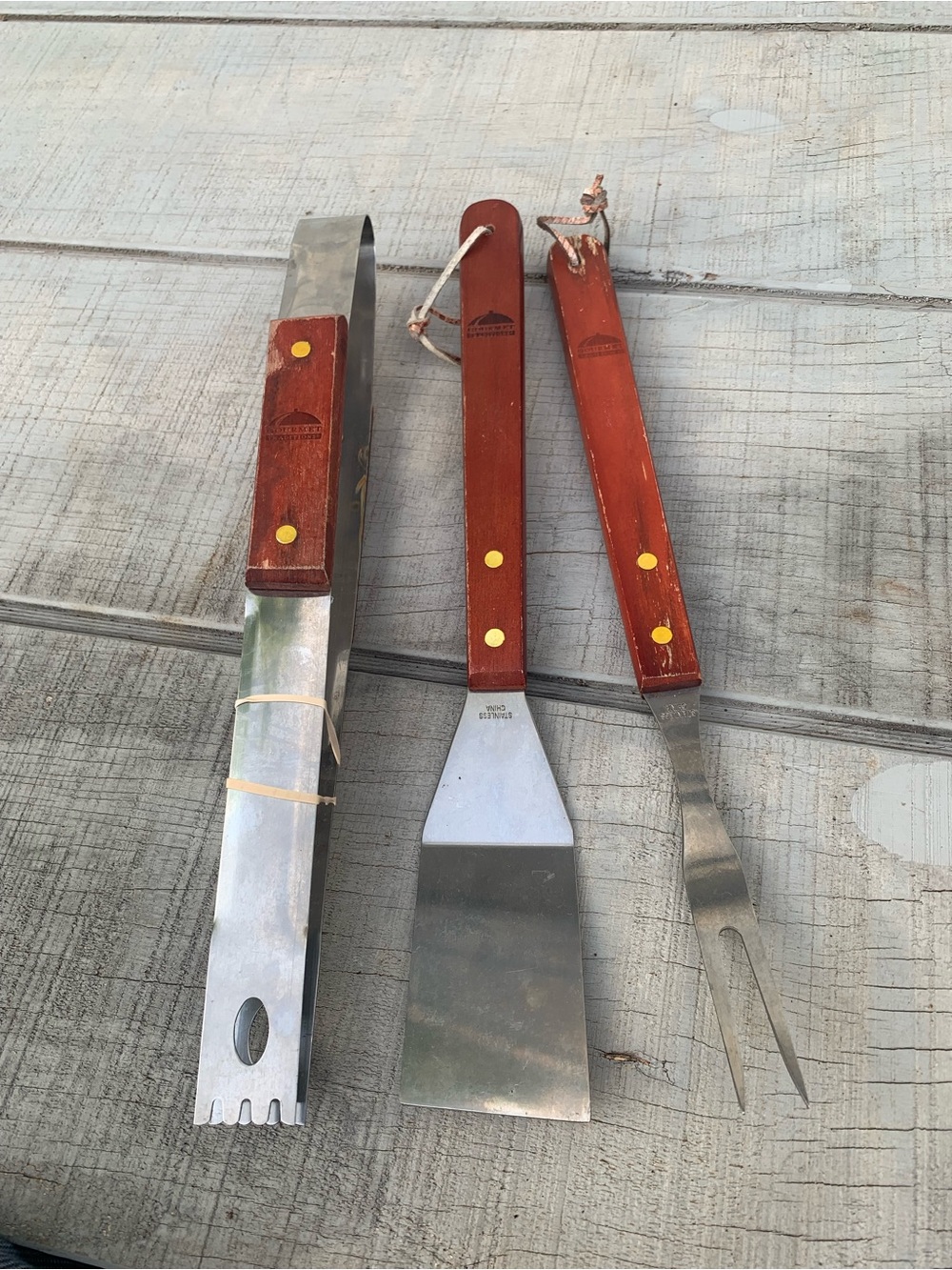 Gourmet Traditions 3-piece stainless steel barbecue grilling tool set Wood Handl